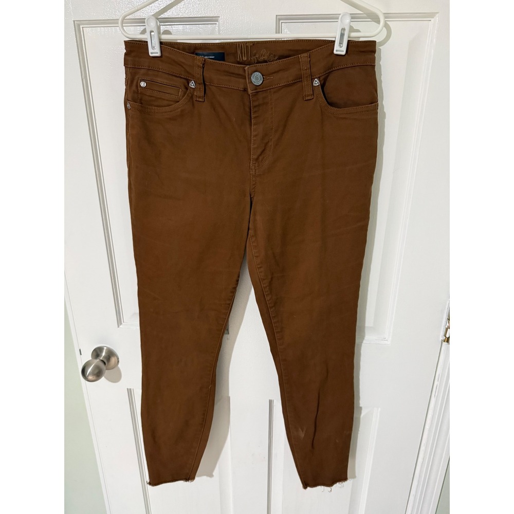 Kut from the Kloth Carlo Ankle Skinny Pants Brown Raw Hem KP1118MA1 Size 10